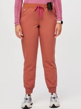 Figs Size L Zamora Terracotta Orange Jogger Pants with Pink Drawstring